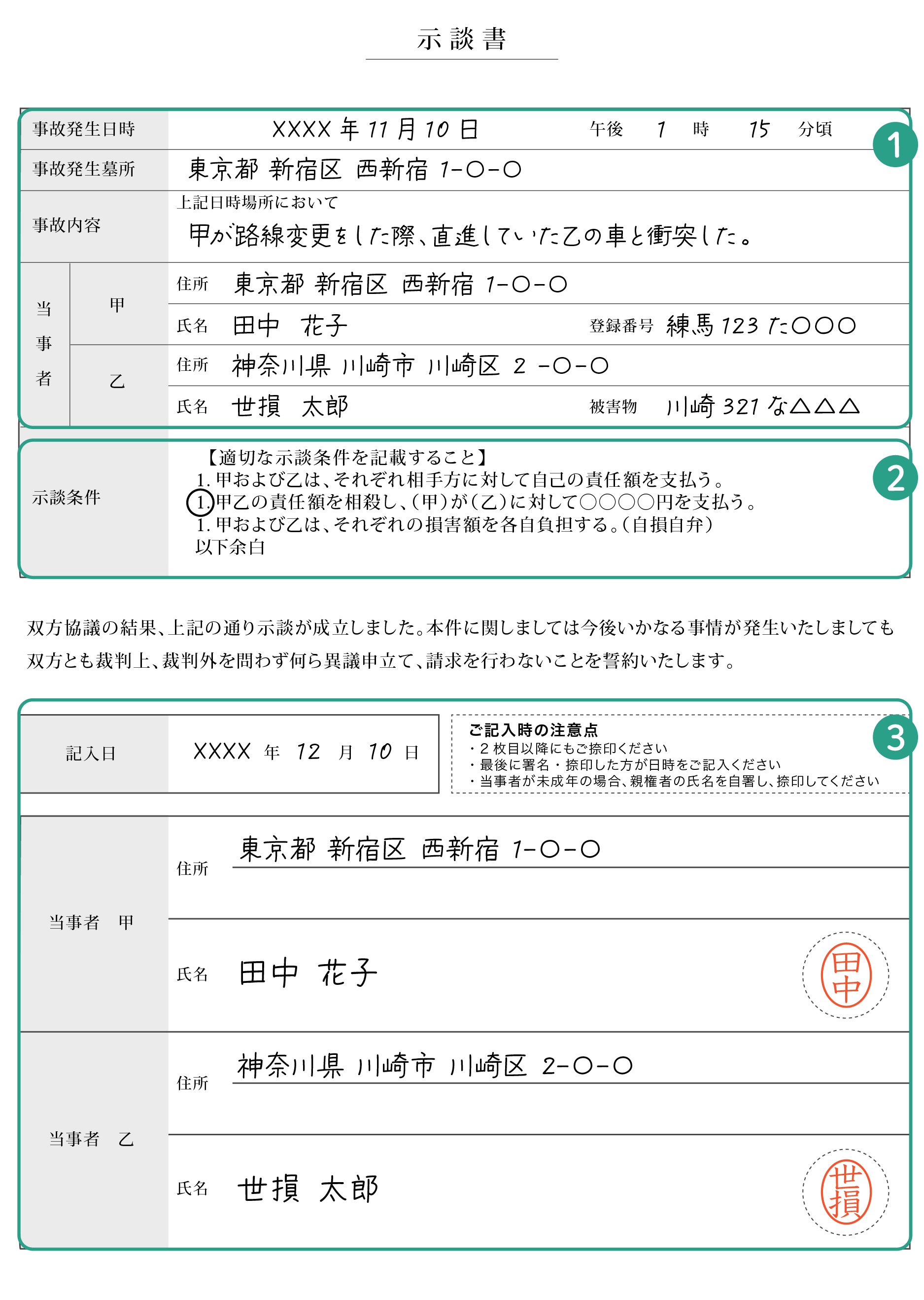 交通事故の示談書記載例
